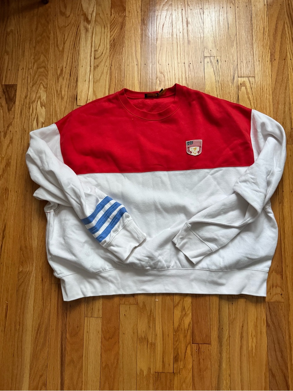 Ralph Lauren Red and White Colorblock Crewneck Sweatshirt